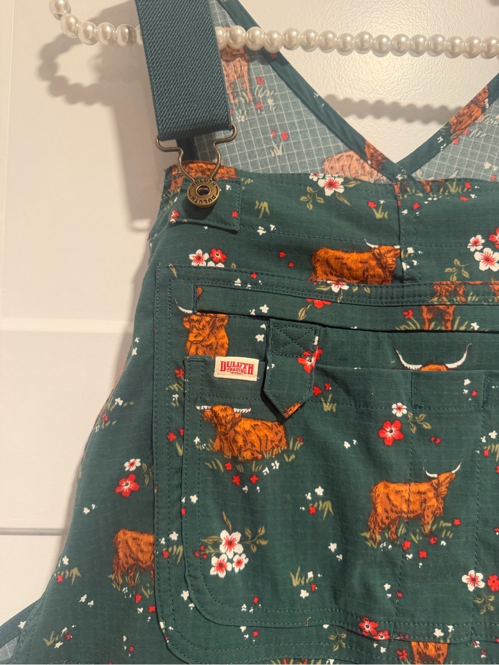 Duluth Trading Co Floral & Highland Cow Overalls